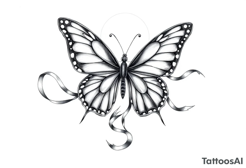 ethereal butterfly with flowing silk ribbons in moonlight tattoo idea