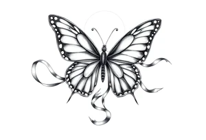ethereal butterfly with flowing silk ribbons in moonlight tattoo idea
