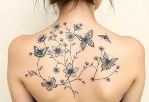 Flowers crawling on vines lady bugs dragon flys butterflies and hummingbirds tattoo idea