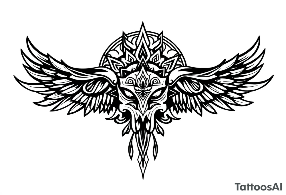 shaman style mytical bold line with rhyme tattoo idea