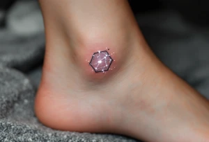 A tiny constellation in white glows from inside a black-ink outline of scales on the ankle. tattoo idea