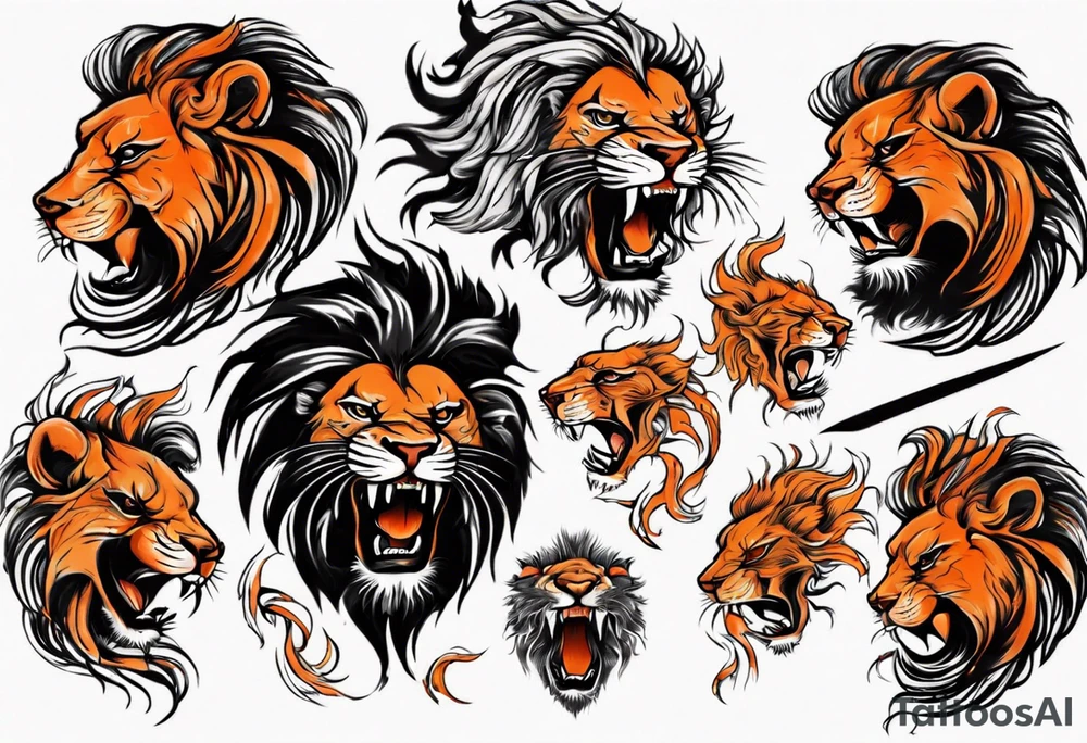 Roaring Lion using black and orange tattoo idea