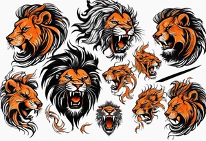 Roaring Lion using black and orange tattoo idea