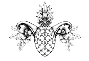 Design around a vagina and anus using a  pineapple with diamonds  and magestic, crown, vagina, anus, pubic tattoo idea