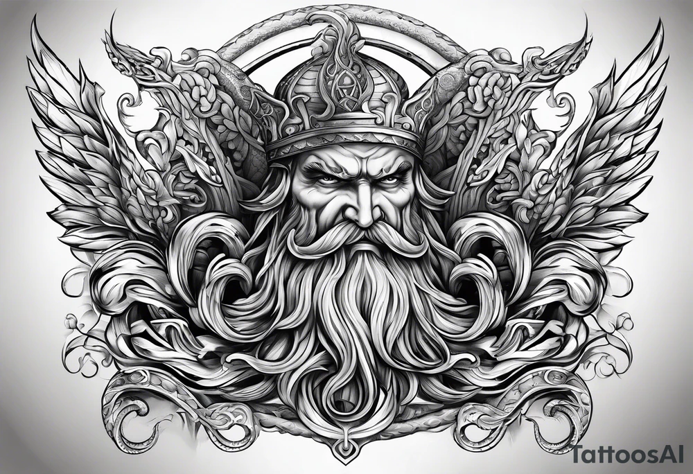 Kraken wrapping Poseidon thrusting trident tattoo idea