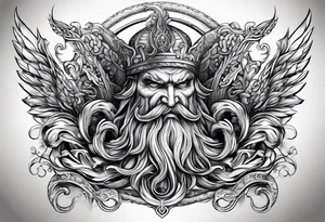 Kraken wrapping Poseidon thrusting trident tattoo idea