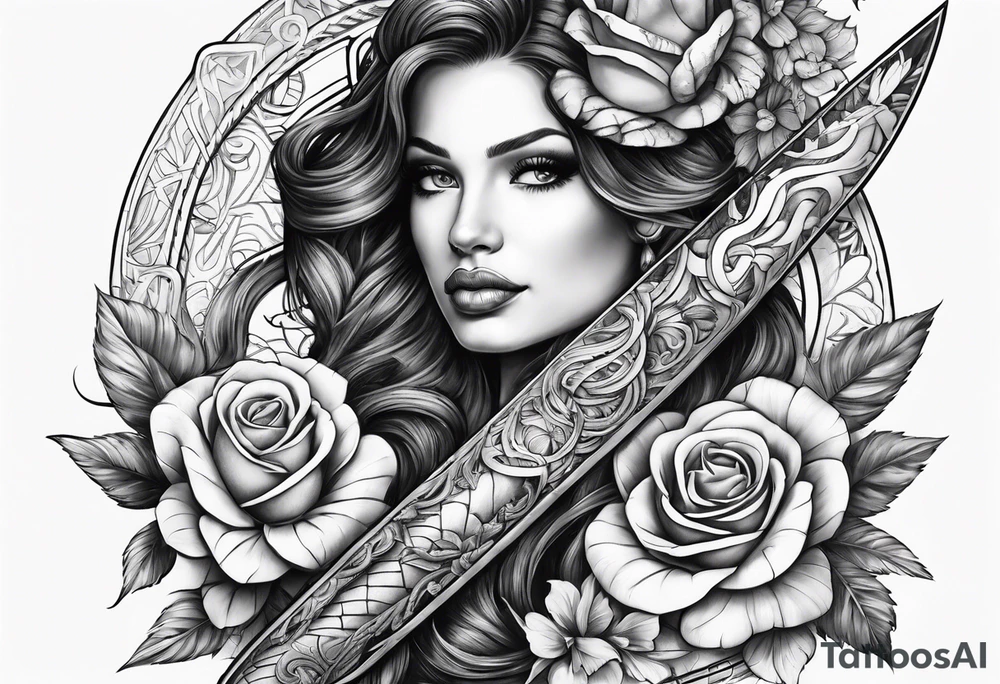 Dagger with snake and floral wrapped around tattoo idea