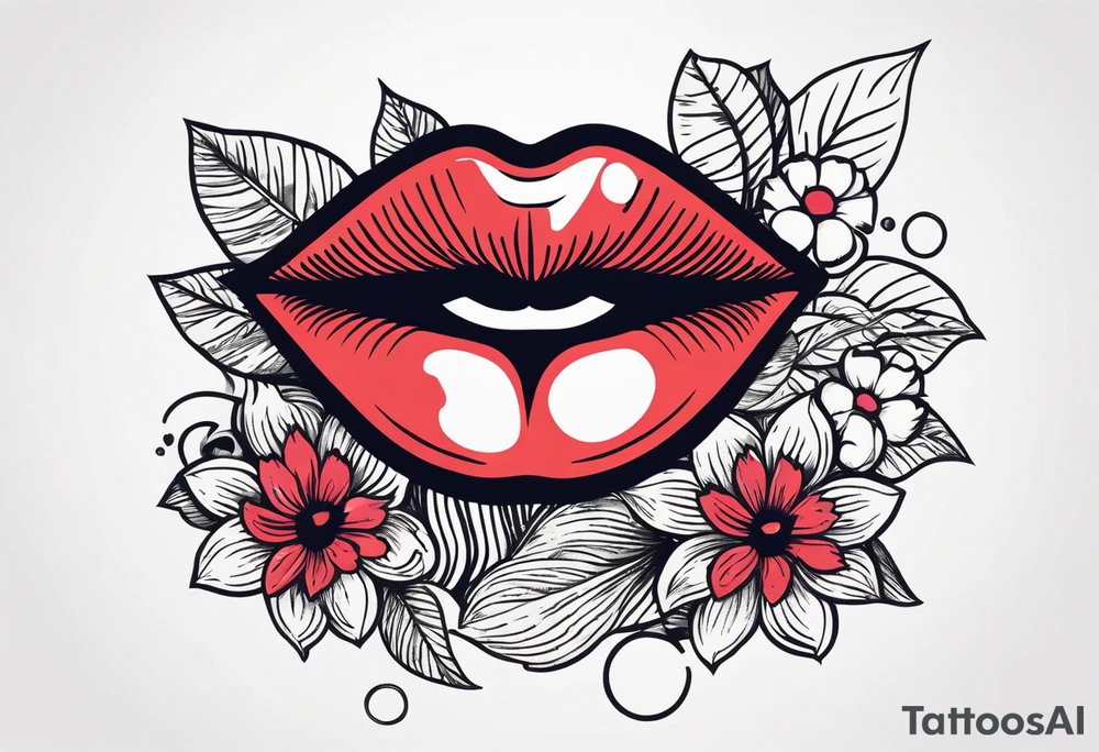 lips singing old school vintage traditional
flowers around and mouth next to microphone
bold and colorful simple design dots and simple flowers sketch tattoo idea