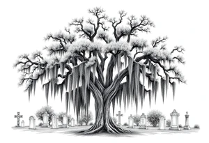 Oak trees with Spanish moss in a cemetery tattoo idea