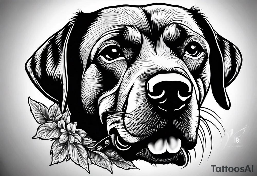 Dog with bone in mouth tattoo idea
