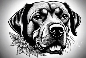 Dog with bone in mouth tattoo idea