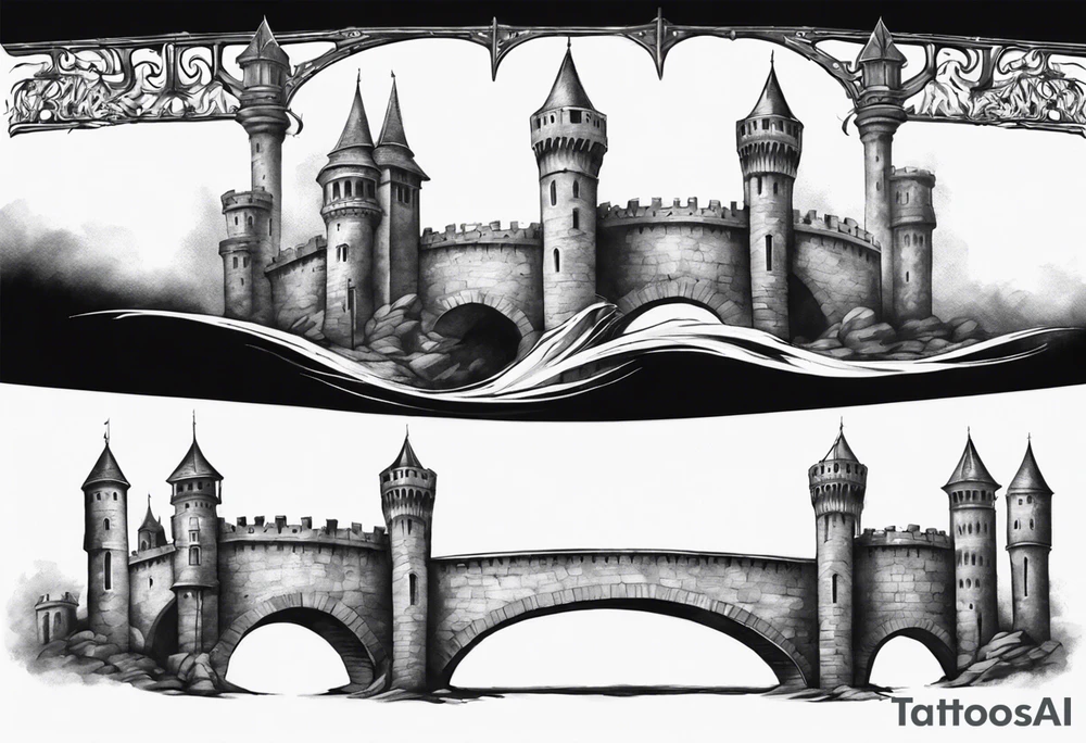 a short, completely horizontal bridge linking the top of two medieval towers together tattoo idea