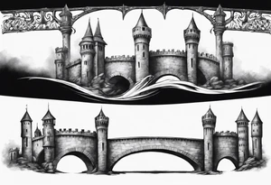 a short, completely horizontal bridge linking the top of two medieval towers together tattoo idea