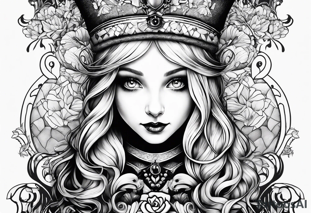 Alice in wonderland, Alice solo facing the viewer, simple tattoo idea