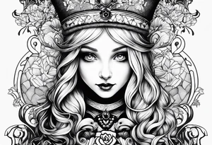 Alice in wonderland, Alice solo facing the viewer, simple tattoo idea