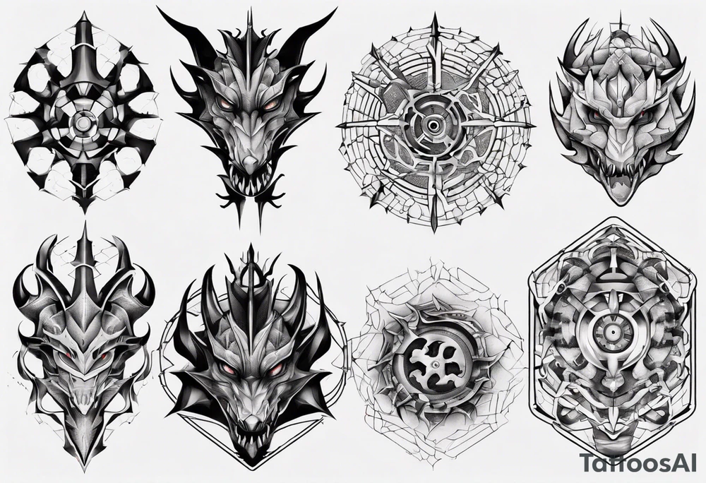 Dragon skin mechanical symmetrical tattoo idea