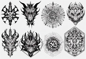 Dragon skin mechanical symmetrical tattoo idea