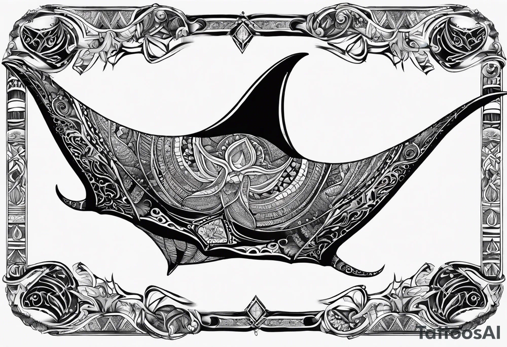 A manta ray with a sea star as a tribal tattoo. A smaller tattoo for female forearm or wrist tattoo idea