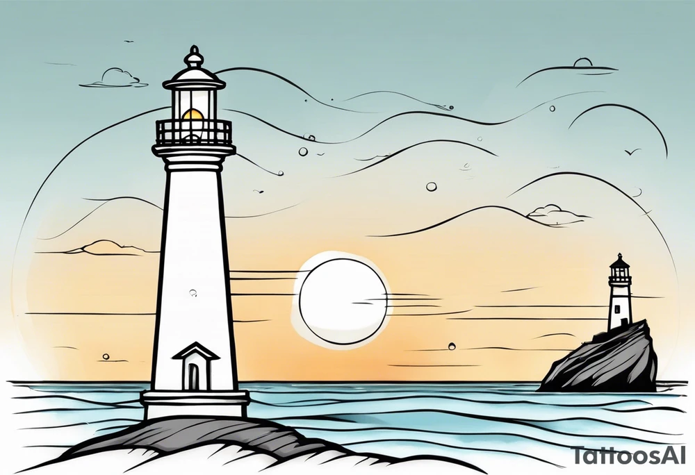 farol em meio ao oceano com luz acesa tattoo idea