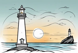 farol em meio ao oceano com luz acesa tattoo idea
