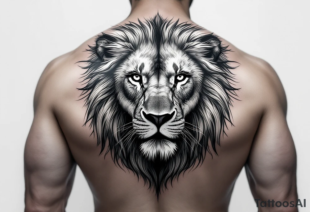 powerful lion full back tattoo idea