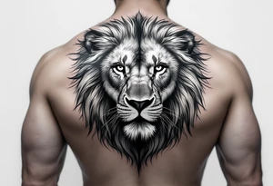 powerful lion full back tattoo idea