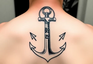 Anchor with the Korean word 정 connecting to the circle at the top of the anchor tattoo idea