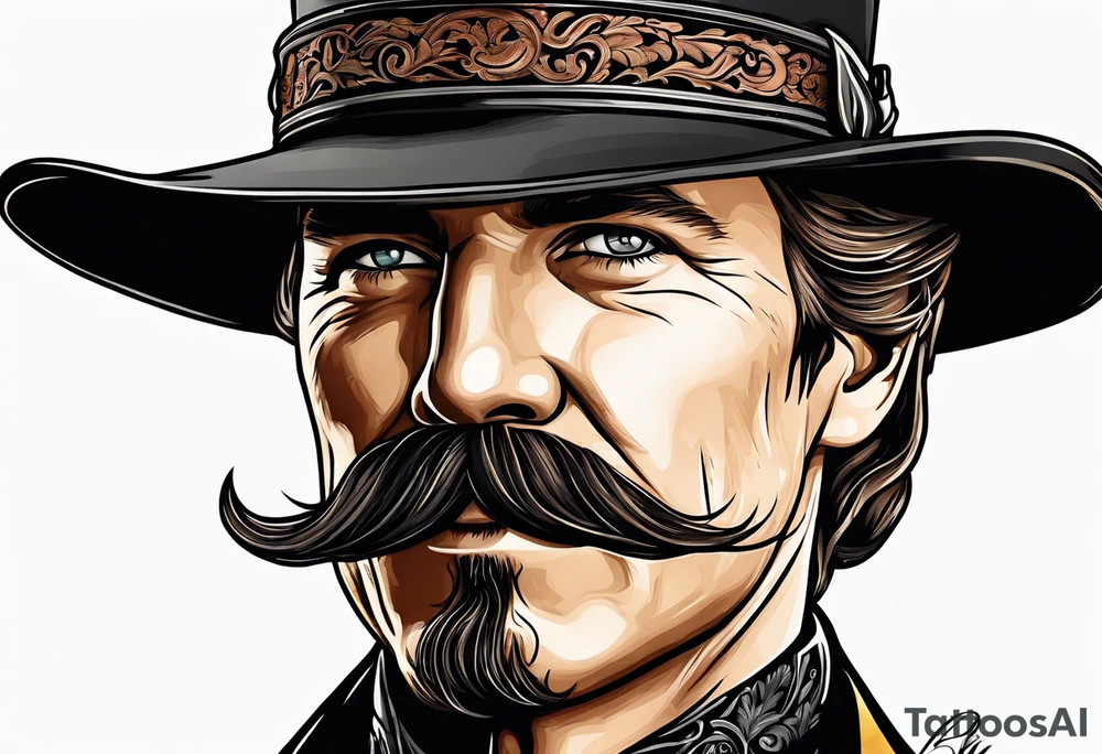 Wyatt Earp with hat and large handlebar mustache tattoo idea