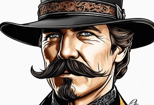 Wyatt Earp with hat and large handlebar mustache tattoo idea