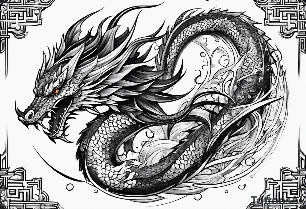 Geometric aquatic dragon tattoo idea