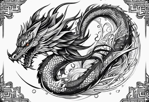 Geometric aquatic dragon tattoo idea