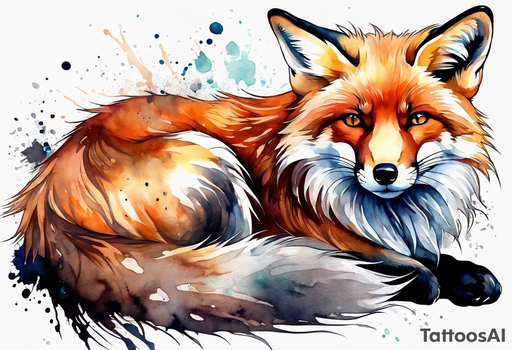 Watercolor fox tattoo idea