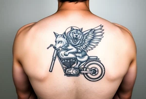 guardian angel wolf on a motorcycle tattoo idea