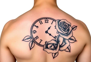 Clock showing 12:56 with rose stencil white background 
Not on body tattoo idea