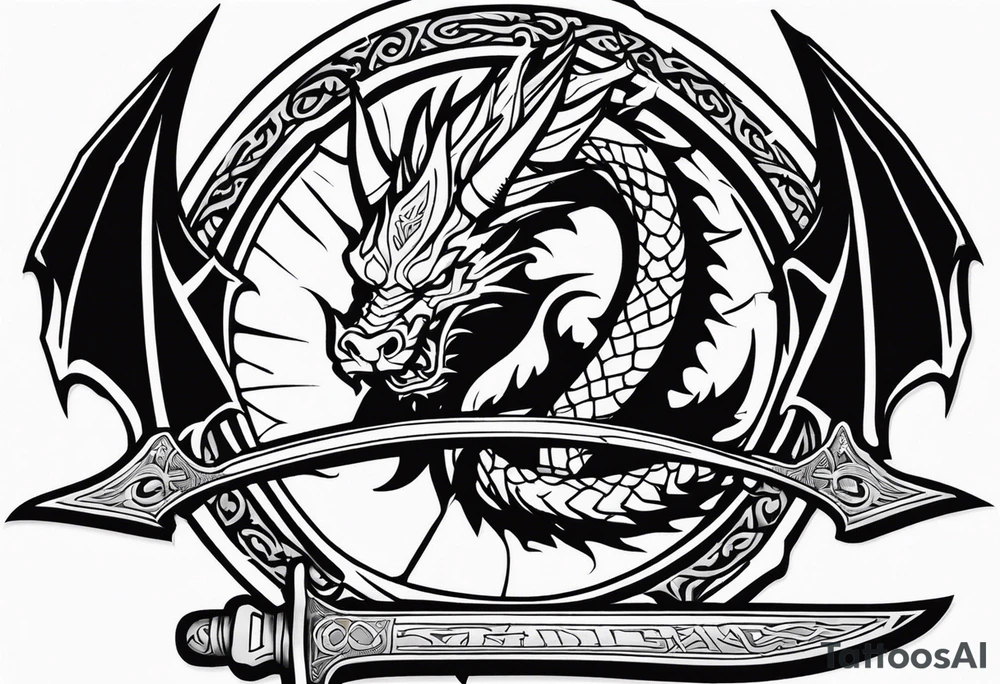 Valhalla sword shield dragon axe tattoo idea