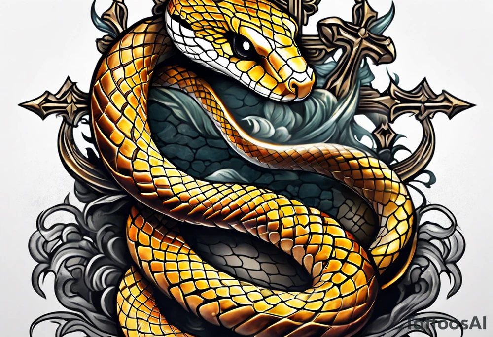 Snake wrapped on a cross tattoo idea