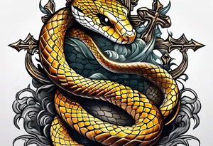 Snake wrapped on a cross tattoo idea