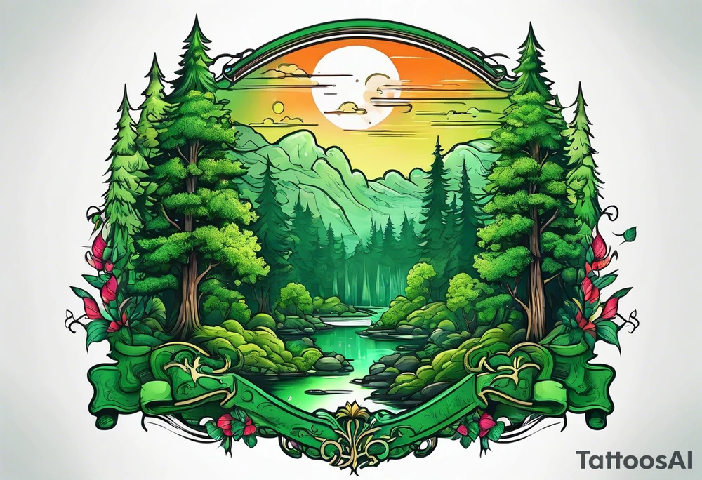 Green forest tattoo idea