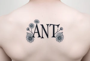 Small Fine line design monogram with overlapping letters A,N,T  with daisies tattoo idea
