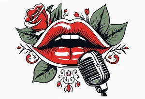 lips singing old school vintage traditional
flowers around and mouth next to microphone tattoo idea
