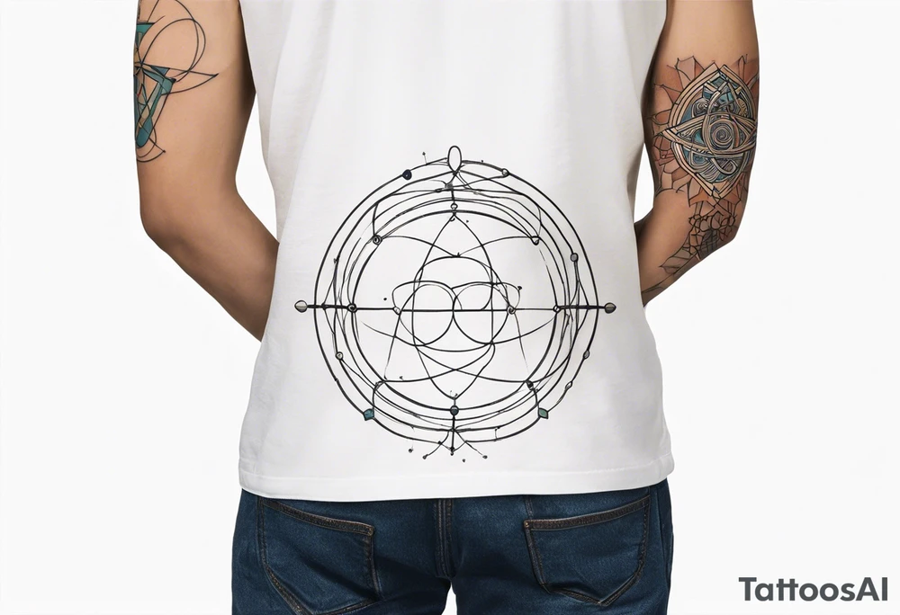 armband tattoo, masculine, narrow, horizontal with quantum bound atoms pattern tattoo idea