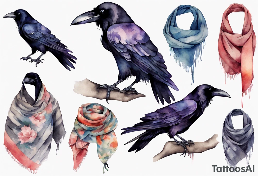a raven wearing a scarf tattoo idea