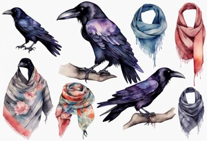 a raven wearing a scarf tattoo idea