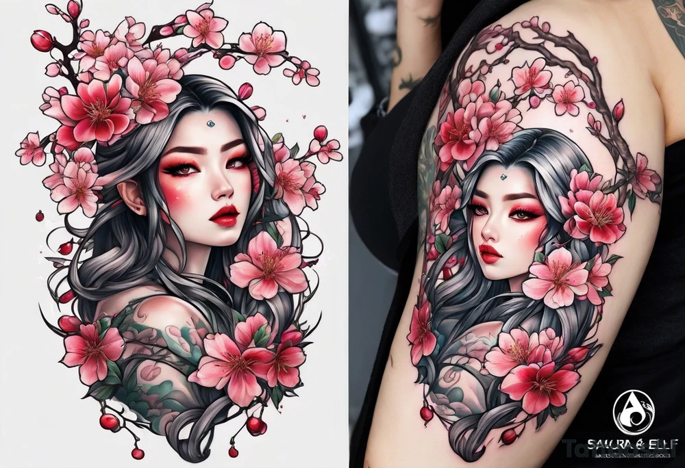 Sakura elf Cherry blossoms full body tattoo idea