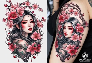 Sakura elf Cherry blossoms full body tattoo idea