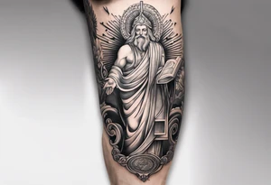 Leg sleeve with God on top representing god over everything, lower on the leg show things like money, drinking, something beachy, cards tattoo idea