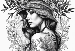 a woman turning herself in an olive tree tattoo idea