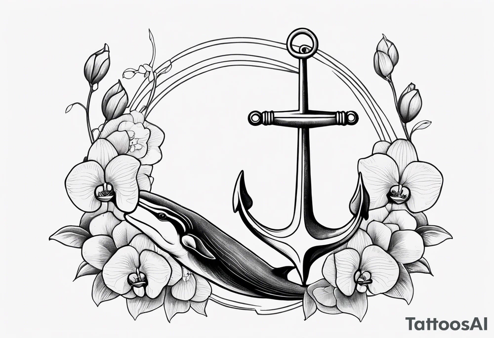 An anchor and orchids and a humpback whale tattoo idea