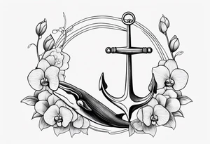 An anchor and orchids and a humpback whale tattoo idea