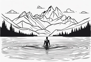 man swimming in lake. minimalist tattoo. No mountains in the background, not a lot of details tattoo idea